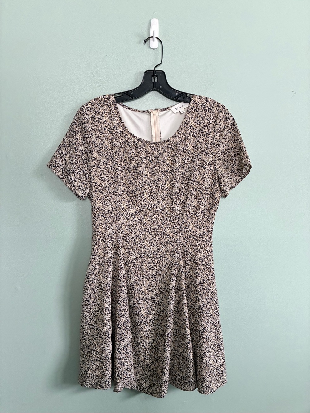 Bohme Skater Dress Women's Small Fit Flare Blue Taupe Floral BOHO Cottagecore